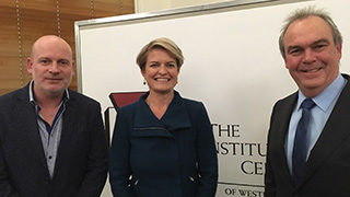 Associate Professor Martin Drum, Notre Dame University, Ms Jessica Strutt, ABC FOCUS presenter, and Professor John Phillimore.