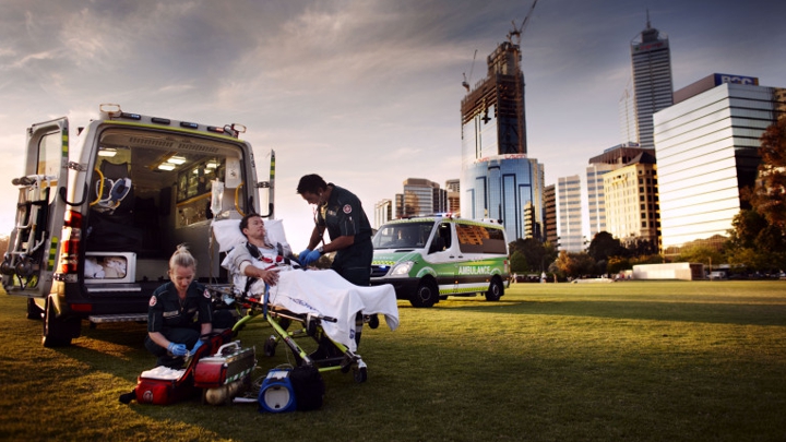 ambulance in front of perth city