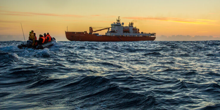 The Akademik Treshnikov in the sunset